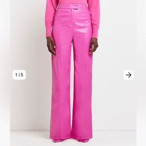 River Island PINK FAUX LEATHER STRAIGHT LEG TROUSERS, US size 6. NWT.